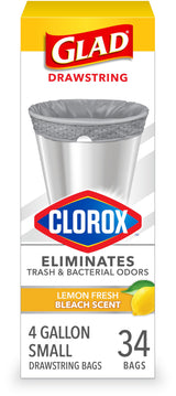 Glad Small Trash Bags 4 Gallon, Odor Resistant with Drawstring