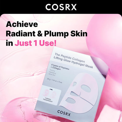 COSRX_Pink_Peptides_Collagen_Lifting_Glow_Hydrogel_Face_Masks_Skincare_3_EA,_Collagen_Face_Mask,_Travel_Essentials,_Overnight_Face_Mask,_Korean_SkinCare