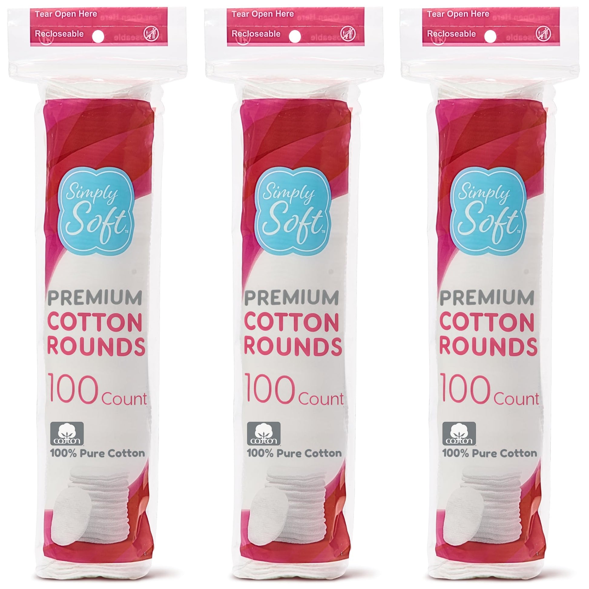Medline Simply Soft Cotton Rounds (300 Count), 100% Cotton Absorbent and Textured Cotton Pads, Lint-Free