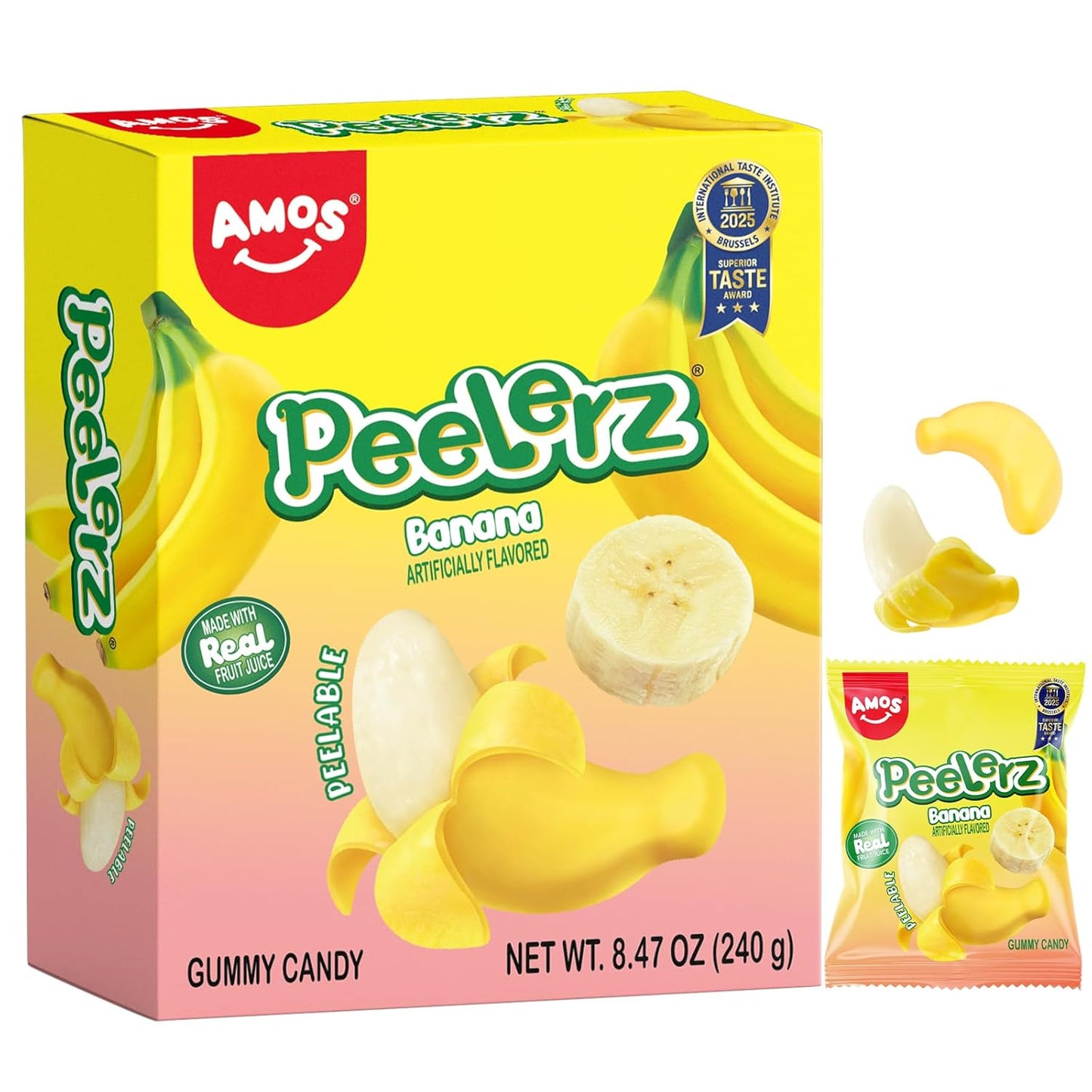 AMOS Peelerz Lychee Gummy Candy, Peelable Fruit-Shaped Candy, 8.47oz Box with 10 Individual Packs – Fun Peeling Gummy Snack Made with Real Juice