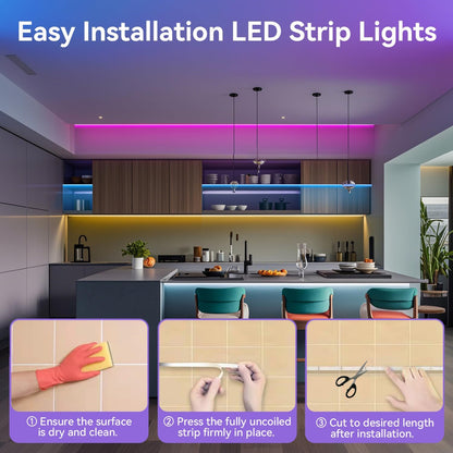 CHARKEE_130ft_LED_Strips_Lights_(65.6ft*2)_Full_Color_Sync_Music,_Dimmable_and_Color_Changing_RGB_LED_Strip_Lights,_24_Volt_Bluetooth_Flexible_LED_Lights_for_Bedroom,Family,DIY(Smart_App+Remote)