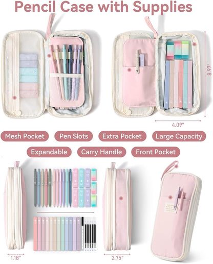 Four_Candies_School_Supplies_with_Cute_Pencil_Case,_39ct,_Pink_|_Back_to_School_Stationery_Set,_Essentials_for_College_&_Nursing_Students,_5_Gel_Pens,_6_Mechanical_Pencils,_12_Highlighters