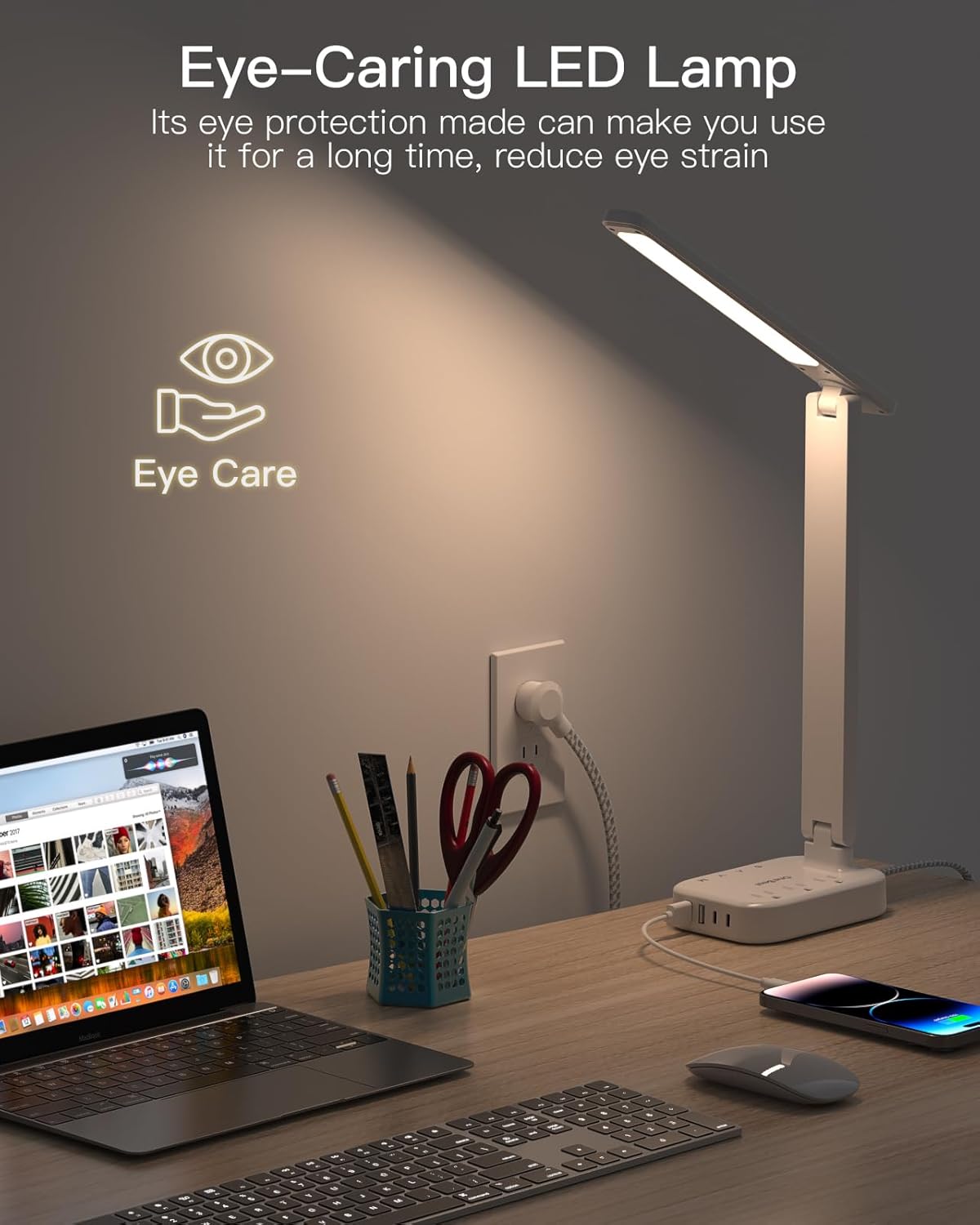 One_Beat_LED_Small_Desk_Lamp_Power_Strip_5ft_Extension_Cord,_3_Outlets,_4_USB_Ports(2_USB_C),_4_Modes,_5_Level_Touch-_Home,_Office,_Bedroom,_Bedside,_Study_Reading_Light,_Dorm_Room_Essentials,_White