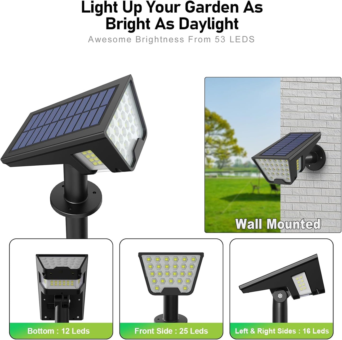 Solar_Spot_Lights_Outdoor_IP65_Waterproof,_53_LEDs_Solar_Powered_Garden_Yard_Lights_Outdoor_3_Modes_Landscape_Spotlight_Wall_Light_with_Auto_On/Off_for_Driveway_Porch_2_Pack_(Cool_White)