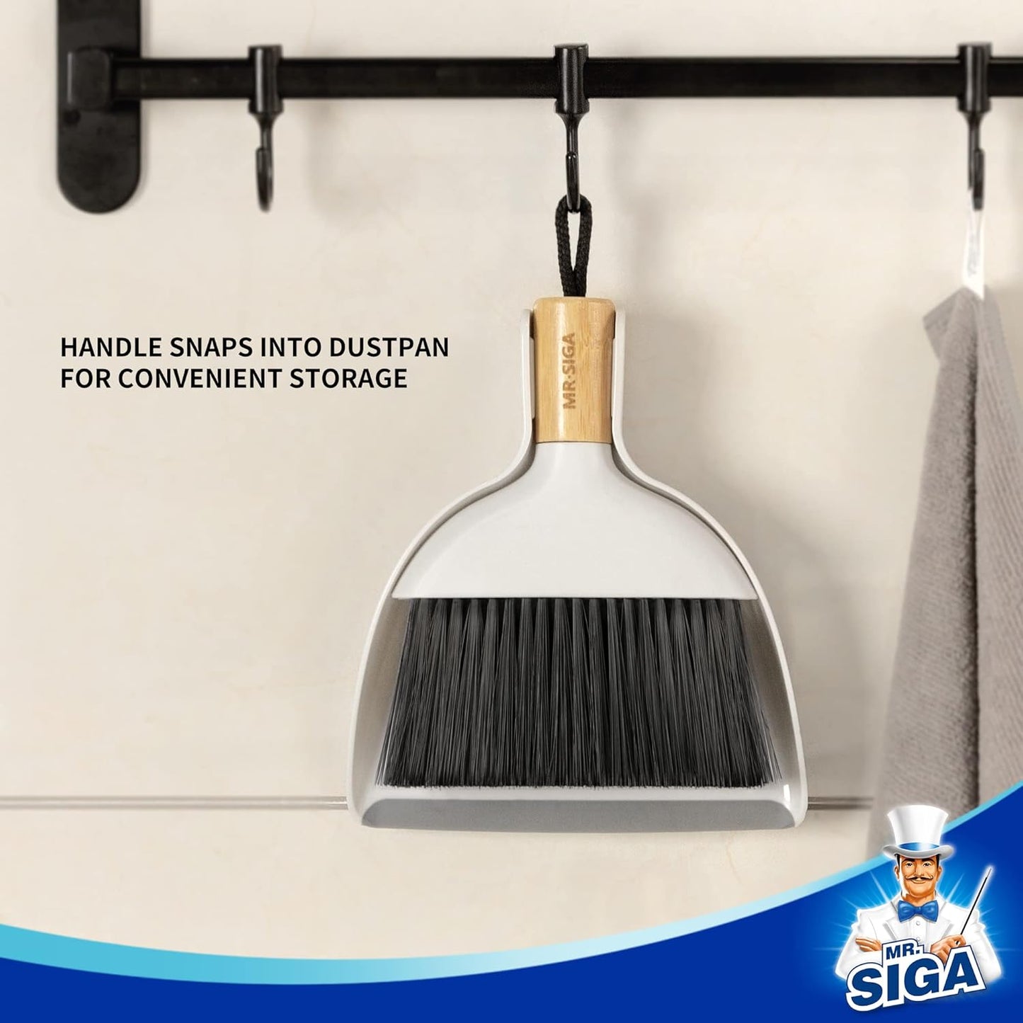 MR.SIGA_Mini_Dustpan_and_Brush_Set,_Portable_Cleaning_Brush_and_Dustpan_Combo_with_Bamboo_Handle,_1_Set