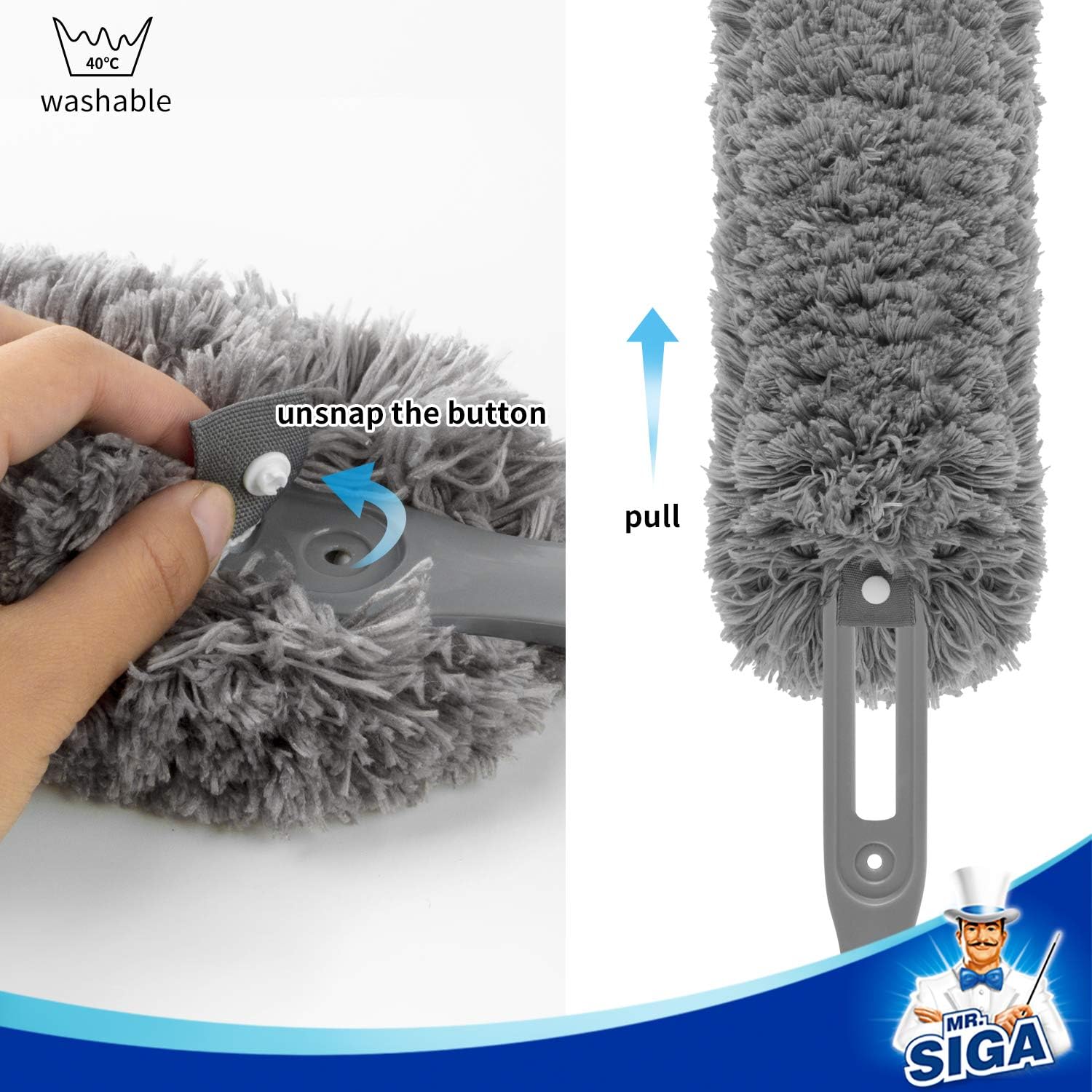 MR.SIGA_Lint_Free_Microfiber_Duster,_Washable_Duster_for_Household_Cleaning_Gray