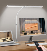 Led Desk Lamp for Home Office, Eye-Care Architect Light with Clamp, Smart Double Head Computer Monitor Table Clip Lamp, Adjustable Flexible Goose-Neck, 25 Lighting Models, Task Lamp, Black