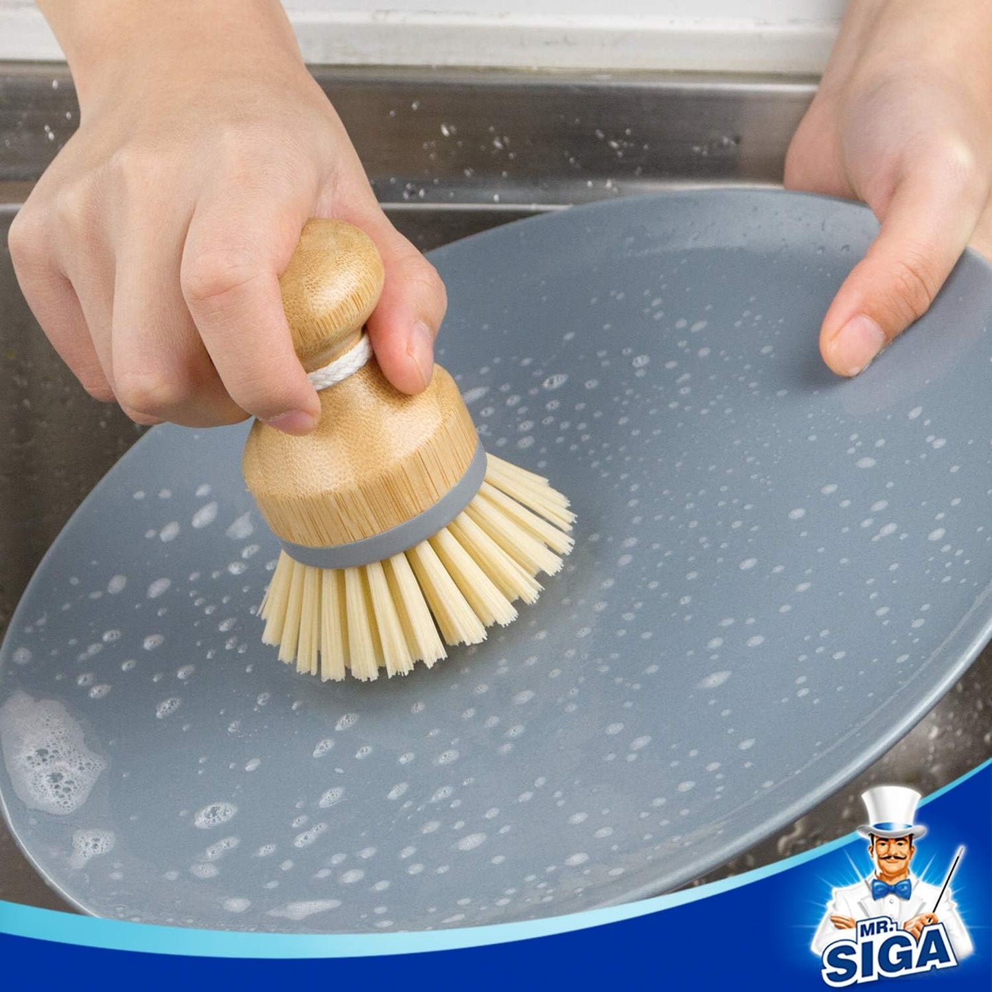 MR.SIGA_Bamboo_Palm_Brush,_Scrub_Brush_for_Dishes_Pots_Pans_Kitchen_Sink_Cleaning,_Pack_of_2
