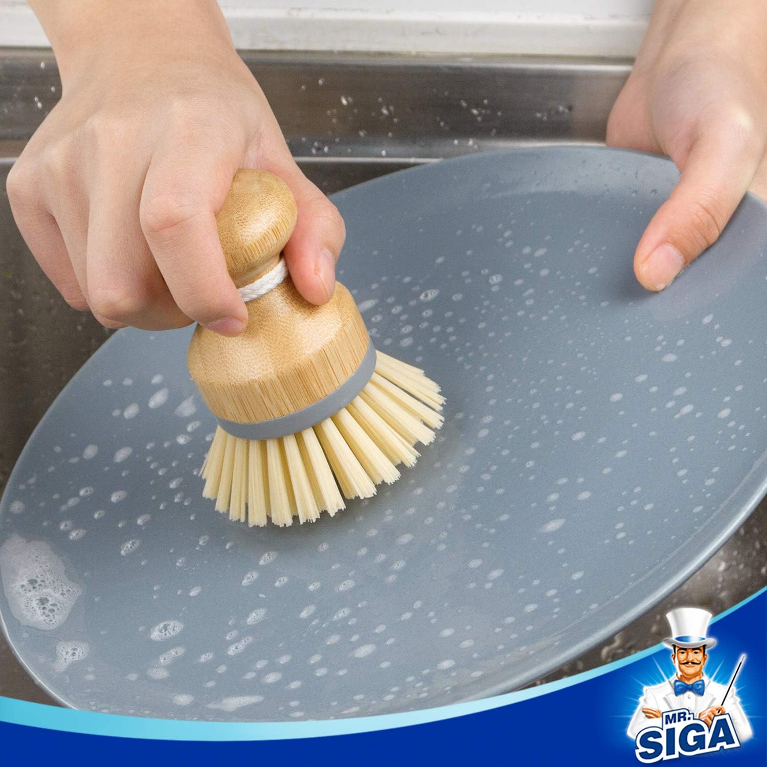 MR.SIGA_Bamboo_Palm_Brush,_Scrub_Brush_for_Dishes_Pots_Pans_Kitchen_Sink_Cleaning,_Pack_of_2