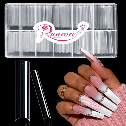 Ranrose 600PCS Clear Extra Long Nail Tips for Acrylic Nails Professional, No C Curve Gel Tips 12 Size XXXL Pre-shaped Half Cover Fake Nail for Press On Nail Extensions
