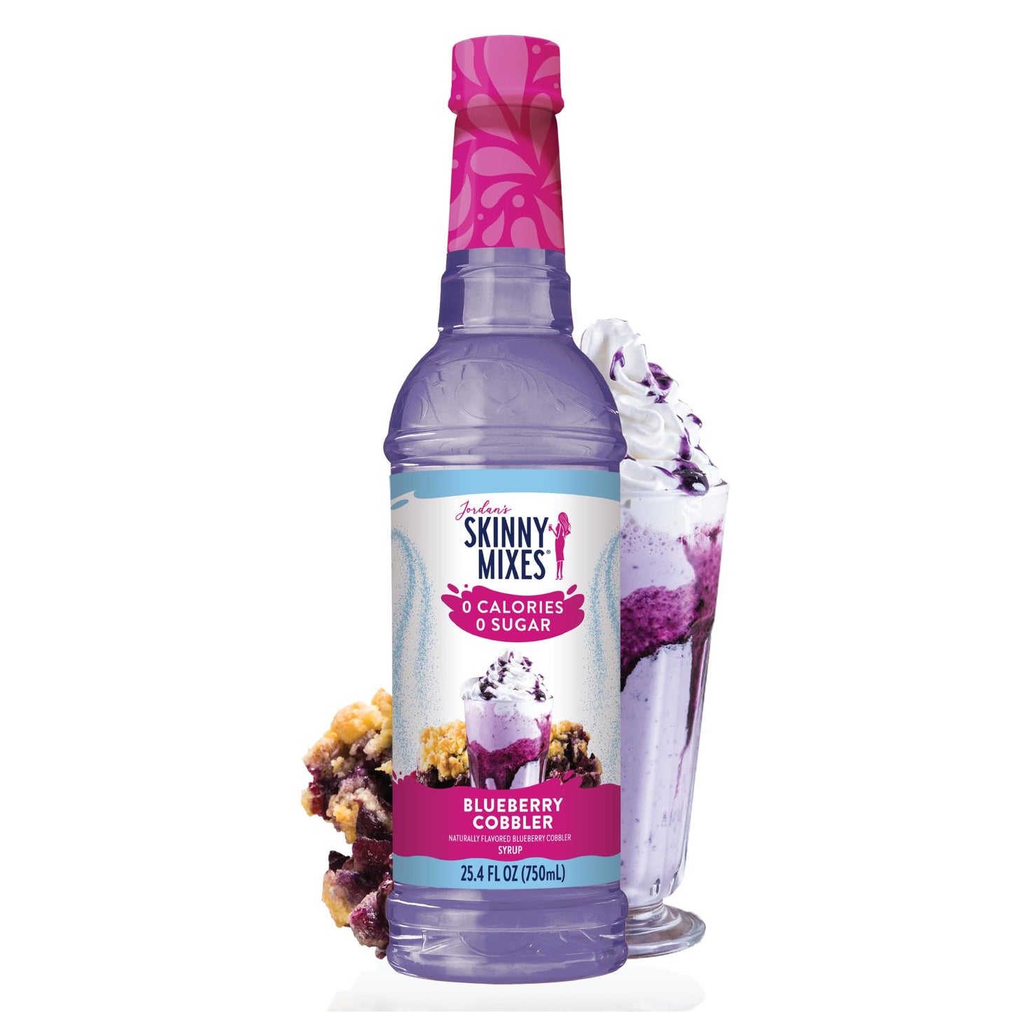 Jordan&amp;#39;s Skinny Mixes Sugar Free Coffee Syrup, Blueberry Cobbler Coffee Flavoring Syrup, Zero Calorie Drink Mix for Lattes, Baking, Protein Shake or Cocktail, Dairy &amp;amp; Gluten Free, Kosher, 25.4 Fl Oz