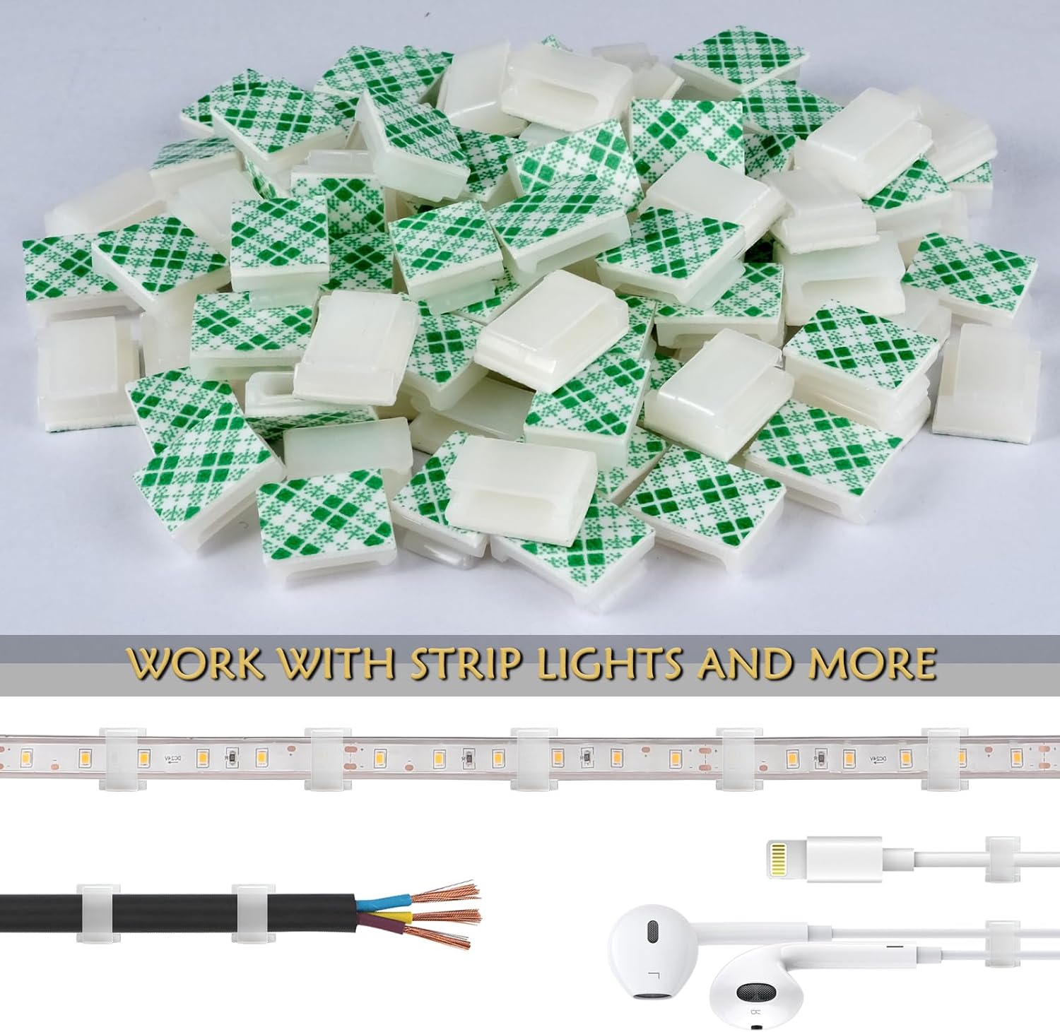 GooChan_Strip_Light_Mounting_Clips_Self-Adhesive_Strip_Brackets_Holder,100Pack_Clamps_Fix_Light_Strip_8mm_10mm_12mm_(for_10mm(3/8")_Wide_Strip_Light)