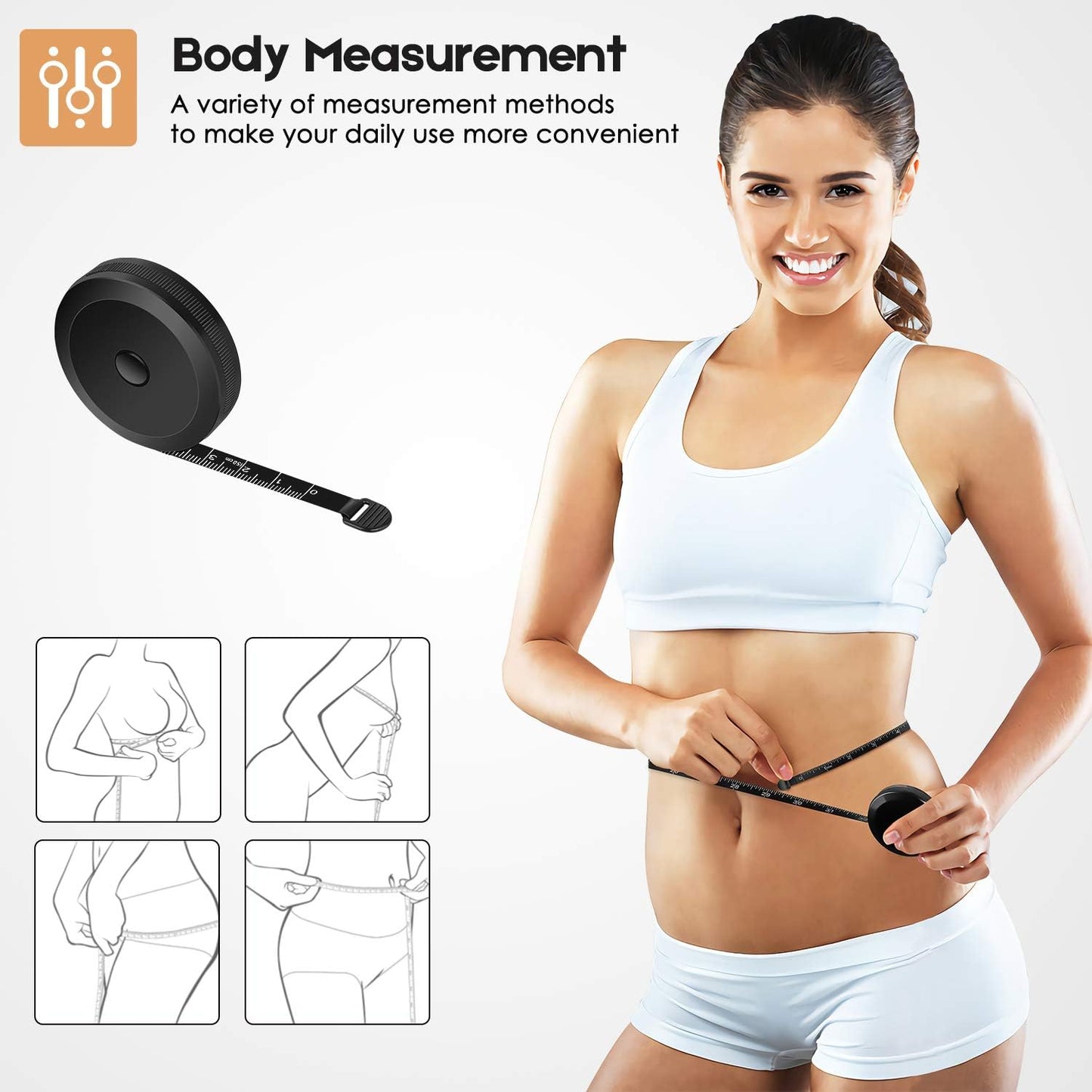 iBayam_2_Pack_Tape_Measure_Measuring_Tape_for_Body_Fabric_Sewing_Tailor_Cloth_Knitting_Vinyl_Home_Craft_Measurements,_60-Inch_Soft_Fashion_Pink_&_Retractable_Black_Double_Scales_Rulers_for_Body_Weight