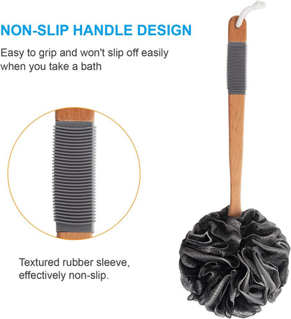 AmazerBath_Shower_Sponge_Loofah_Back_Scrubber,_PE_Soft_Mesh_Loofah_Body_Scrubber_with_Long_Wooden_Handle,_Bath_Sponge_for_Men_Women_(Black)