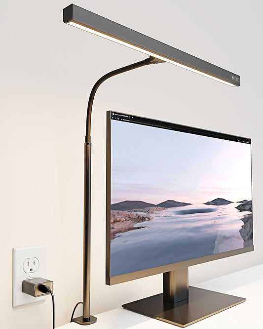SUPERDANNY_LED_Desk_Lamp_for_Office_Home,_Eye-Caring_Desk_Light_with_Adjustable_Gooseneck,_12W_Touch_Control_Dimmable_Brightness,_Architect_Clamp_Lamp_with_USB_Adapter_for_Reading_Study_Workbench