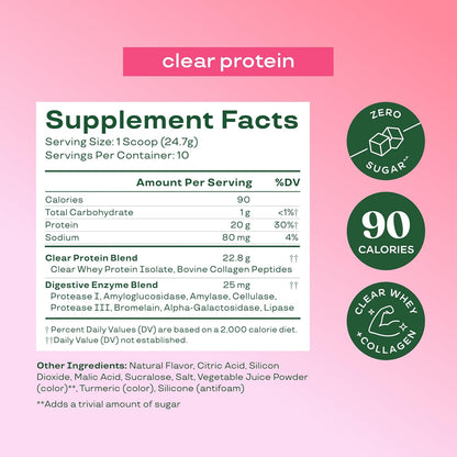 Bloom_Clear_Protein,_Whey_Protein_Isolate_with_Collagen_Peptides_and_Digestive_Enzymes,_20g_Protein,_Sugar_Free_Post_Workout_Drink_Mix,_90_Calories,_Strawberry_Watermelon,_10_Servings