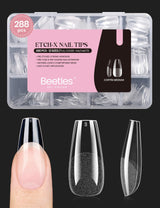 Beetles Gel Nail Tips Flat-X - Coffin Medium, Pre-Etched Half Matte Full Cover Soft Acrylic Press on False Nail Extension Tips Easy DIY Salon Art for Flat & Natural Nail Beds