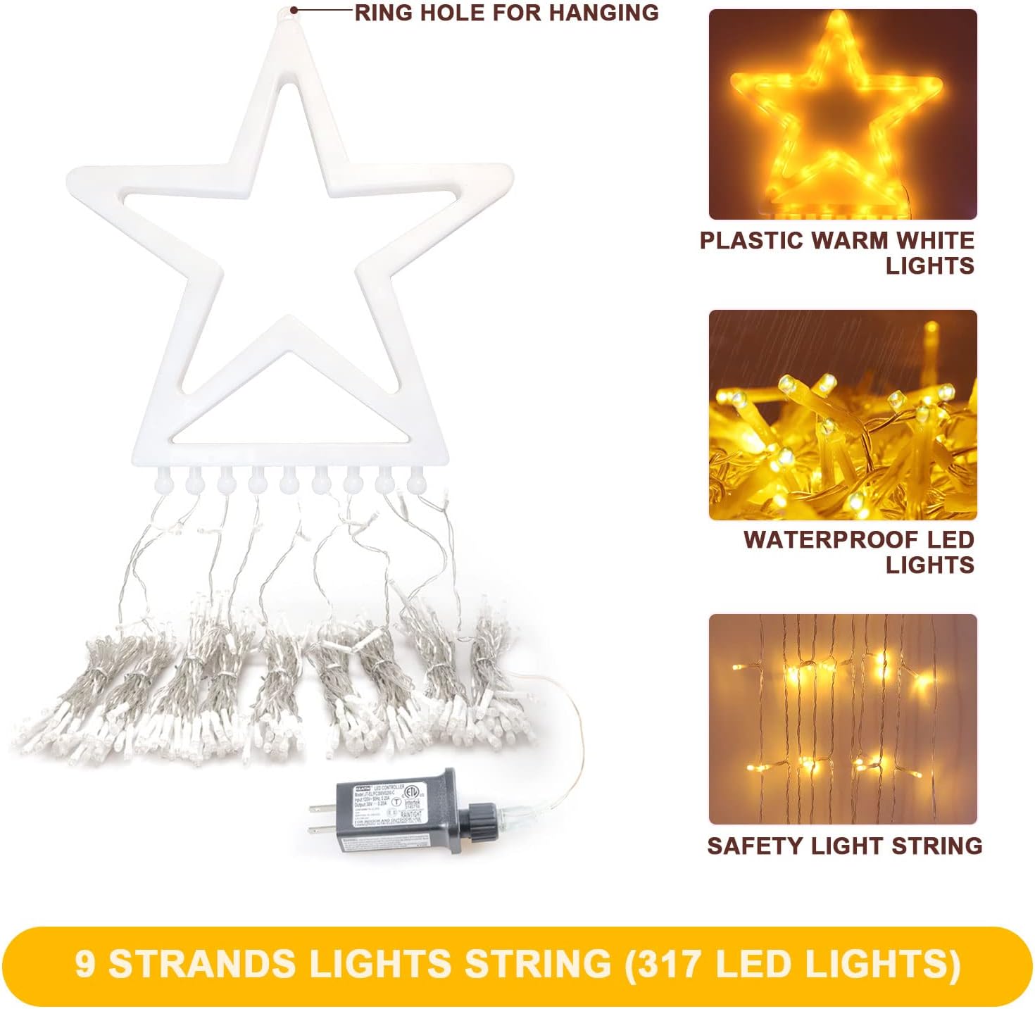 DANLI_Christmas_Star_String_Lights_Outdoor,_320_LED_With_Timer_[8_Mode/IP44_Waterproof]_Decoration_Fairy_Indoor,_9x12FT_Topper_for_Xmas_New_Year_Wedding_Patio_Yard