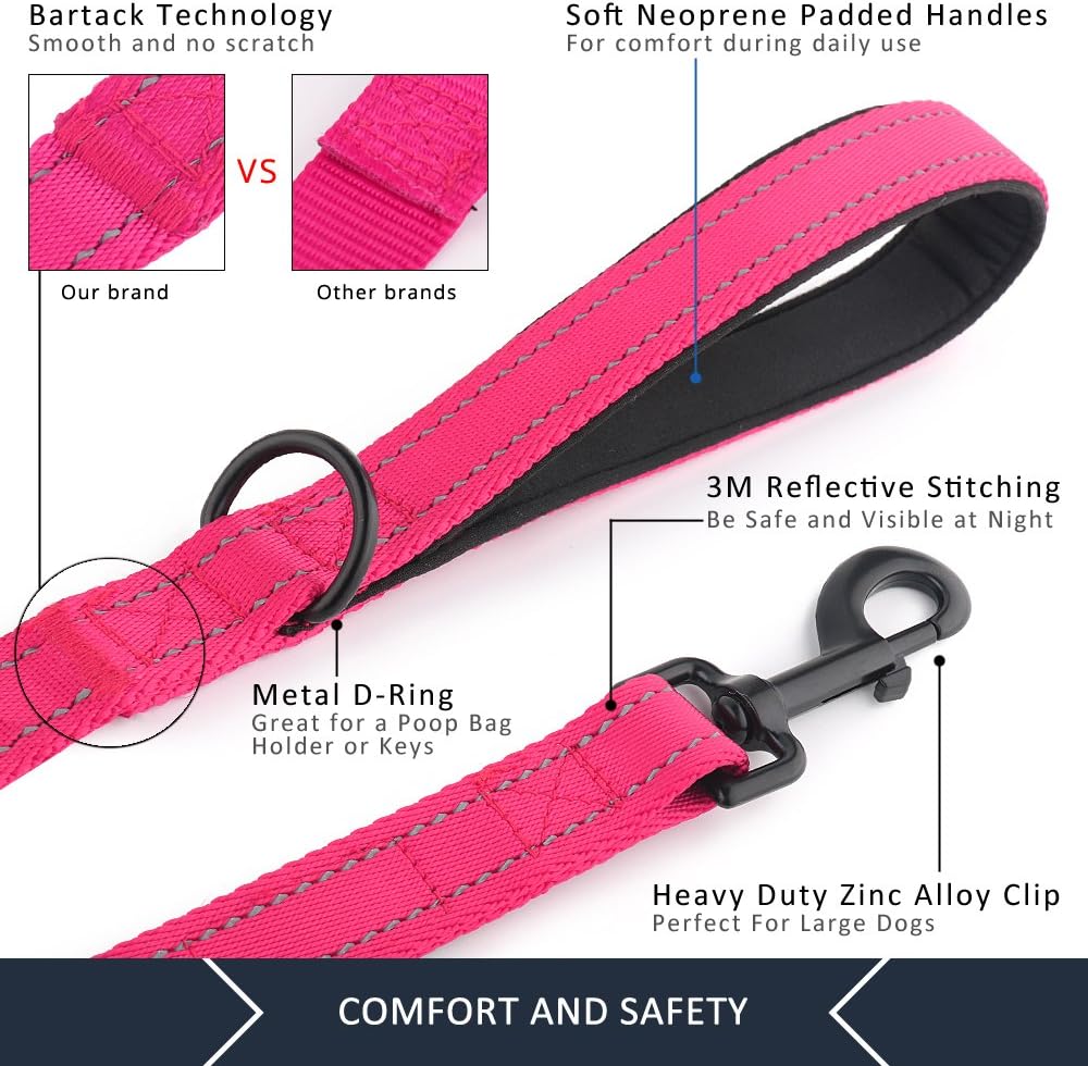 Plutus_Pet_Double_Handle_Dog_Leash_6ft_Long,_Padded_2_Handle,_Heavy_Duty,_Reflective_Training_Leash_for_Medium_Large_Dogs,_Dual_Handle_Lead_(Pink)