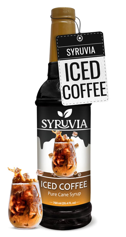 Syruvia Iced Coffee Syrup - 25.4 fl oz - Kosher Coffee Syrups, Gluten Free, No Coloring, Perfect for Drinks, Soda, Shakes, Desserts, and More.