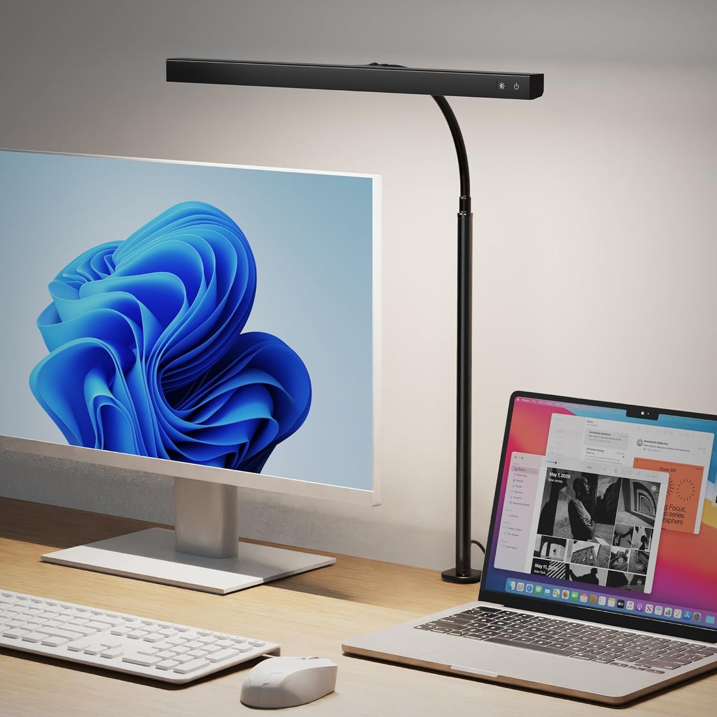 SUPERDANNY_LED_Desk_Lamp_for_Office_Home,_Eye-Caring_Desk_Light_with_Adjustable_Gooseneck,_12W_Touch_Control_Dimmable_Brightness,_Architect_Clamp_Lamp_with_USB_Adapter_for_Reading_Study_Workbench