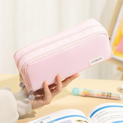 CICIMELON_Large_Capacity_Pencil_Case_3_Compartment_Pouch_Pen_Bag_for_School_Teen_Girl_Boy_Men_Women_(Pink)
