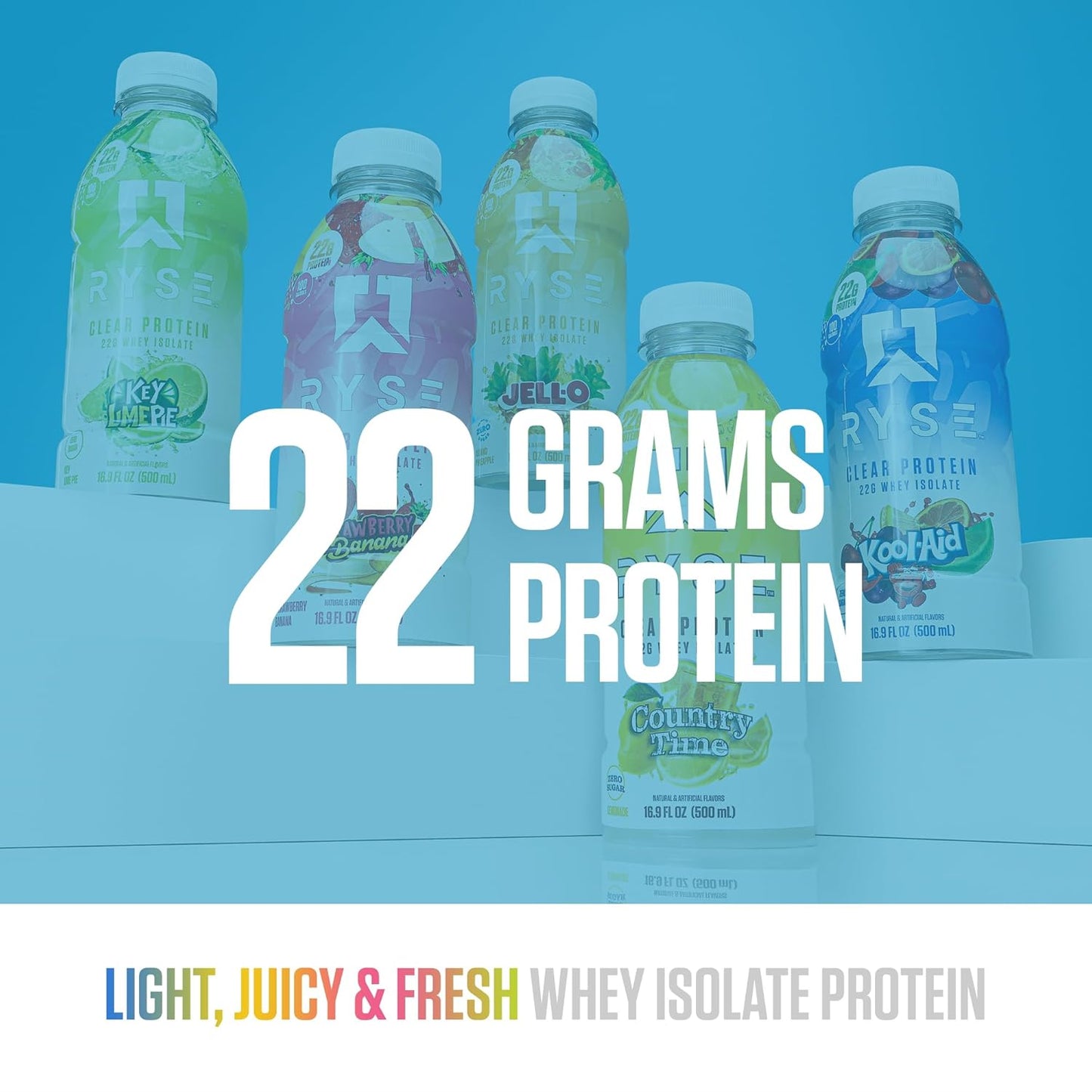 RYSE_Clear_Protein_Drink_-_Variety_Pack_-_100_Calories,_22g_Whey_Isolate_Protein_Shake,_Sugar-Free,_0g_Fat_&_Lactose-Free_-_Refreshing_Ready-to-Drink_Beverage_-_16.9_fl_oz_Bottles_(12-Pack)