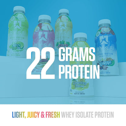 RYSE_Clear_Protein_Drink_-_Variety_Pack_-_100_Calories,_22g_Whey_Isolate_Protein_Shake,_Sugar-Free,_0g_Fat_&_Lactose-Free_-_Refreshing_Ready-to-Drink_Beverage_-_16.9_fl_oz_Bottles_(12-Pack)