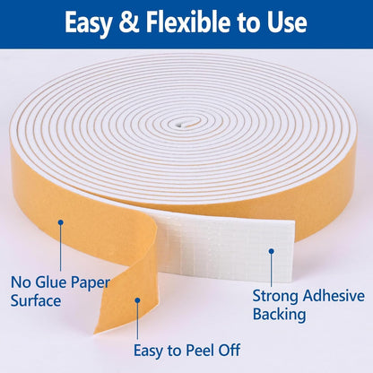 Kikerike_Self_Adhesive_Foam_Tape_Weatherstrip_1/2in_x_1/4in_x_16.5Ft_High_Density_Foam_Insulation_Strips_Seal_Weather_Stripping_with_Strong_Adhesive_for_Door_and_Window_Sound_Isolation_Soundproofing