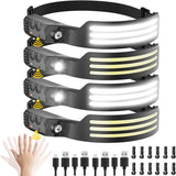 2PCS Headlamp Rechargeable, Motion Sensor 230° COB Head Lamp, Headlights for Forehead, Hard hat Light for Adults, LED Headband Flashlight for Work, Hiking, Running, Camping Essentials Gear