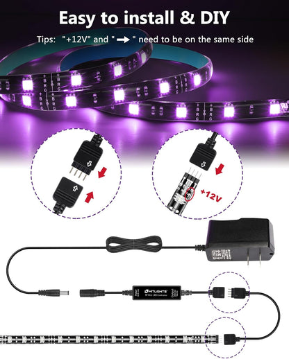 HitLights_LED_Strip_Lights,_4_Pre-Cut_Waterproof_RGB_Small_LED_Light_Strip_Kit_Dimmable_Color_Changing_SMD_5050_LED_Tape_Light_with_RF_Remote,_UL-Listed_Power_Supply_and_Connectors_for_TV_Bedroom_Home