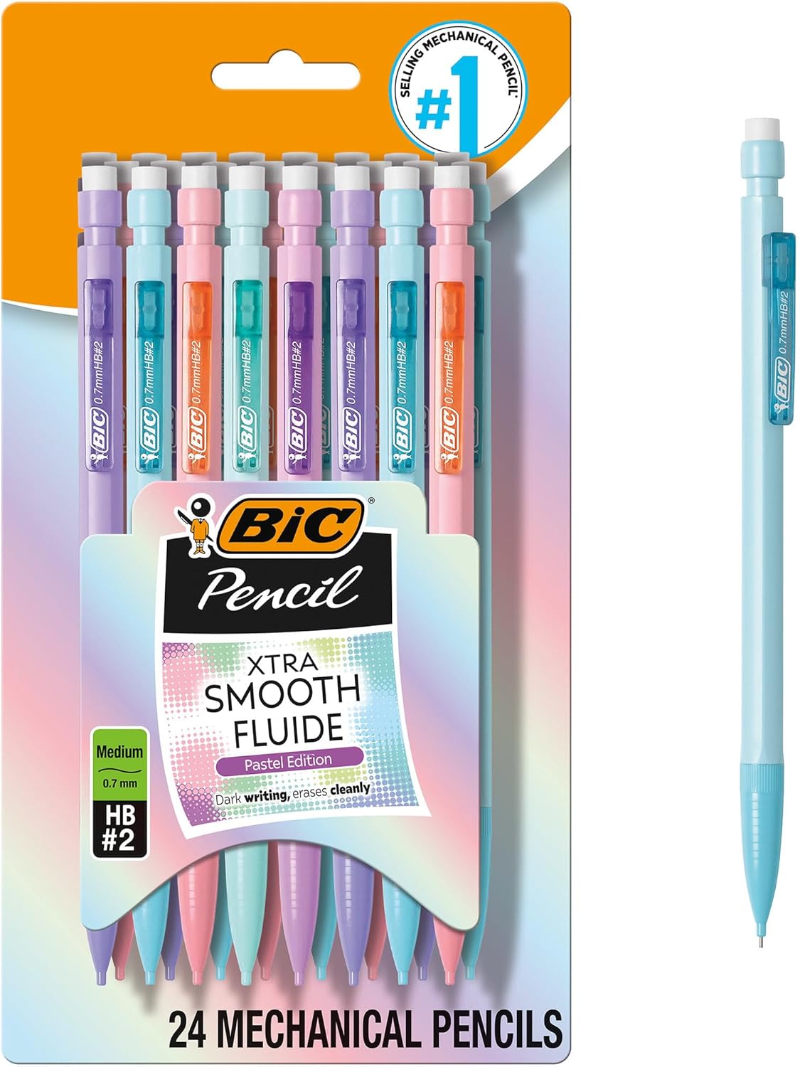 BIC_Xtra-Smooth_Pastel_Mechanical_Pencils_with_Erasers,_Medium_Point_(0.7mm),_24-Count_Pack,_Bulk_Mechanical_Pencils_for_School_or_Office_Supplies