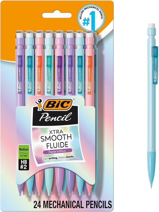 BIC_Xtra-Smooth_Pastel_Mechanical_Pencils_with_Erasers,_Medium_Point_(0.7mm),_24-Count_Pack,_Bulk_Mechanical_Pencils_for_School_or_Office_Supplies