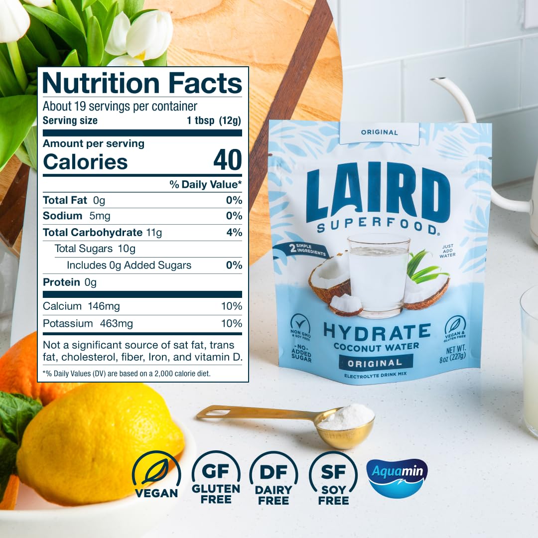 Laird_Superfood_HYDRATE_Coconut_Water_Powder_Drink_Supplement_with_Coconut_Water_and_Auqamin,_All_Natural,_No_Added_Sugars,_Gluten-Free,_Non-GMO,_Vegan,_8_oz._Bag,_Pack_of_1