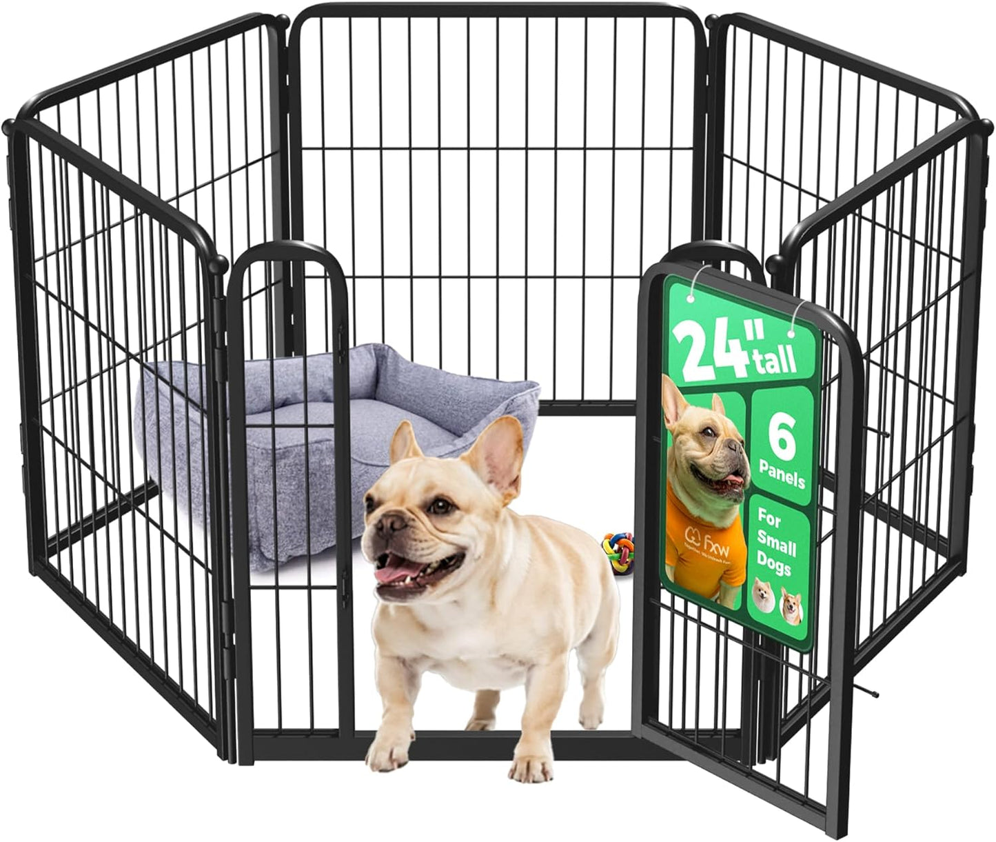 FXW_Homeplus_Unleashed_Indoor_Dog_Playpen_-_Stress-Free_and_Safe_Play,_Heavy_Duty_24_Inch_6_Panels_Dog_Pen_for_Puppy_and_Small_Dogs,_Black│Patented