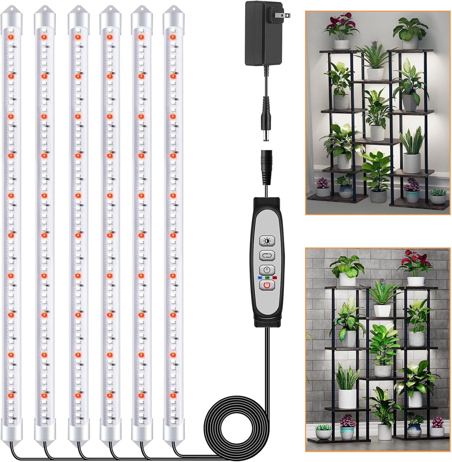 16''_2/4/6_Bars_Grow_Light_Strips_for_Indoor_Plants_with_Auto_ON/Off_Timer_6/12/18H,_5_Dimmable_Levels_for_Shelves_Plant_Growing(Pack_1)