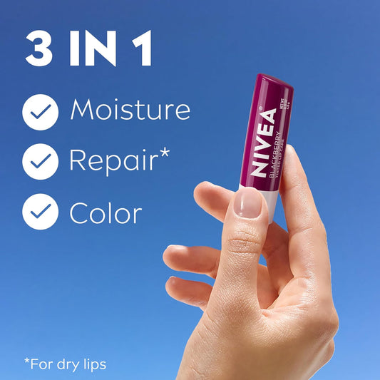 NIVEA_Blackberry_Lip_Care,_Tinted_Lip_Balm_with_Shea_Butter,_Nourishing_Oils_and_Vitamin_C_&_E,_3-in-1_Moisture,_Repair_(for_Dry_Lips)_and_Color,_0.17_Oz_Stick