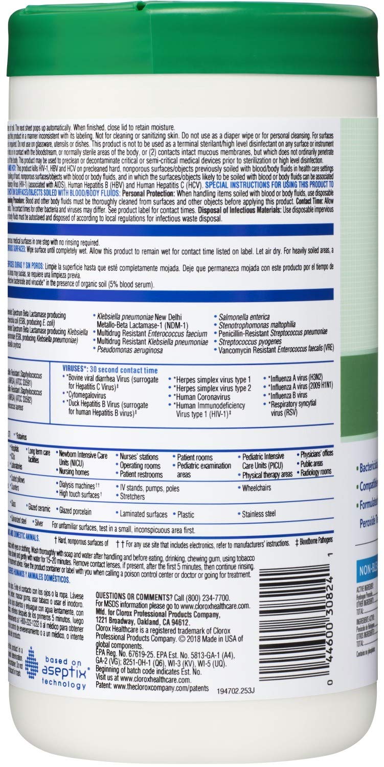 Clorox_Healthcare_Hydrogen_Peroxide_Cleaner_Disinfectant_Wipes,_6.75"_x_9",_95_Count_(Package_May_Vary)