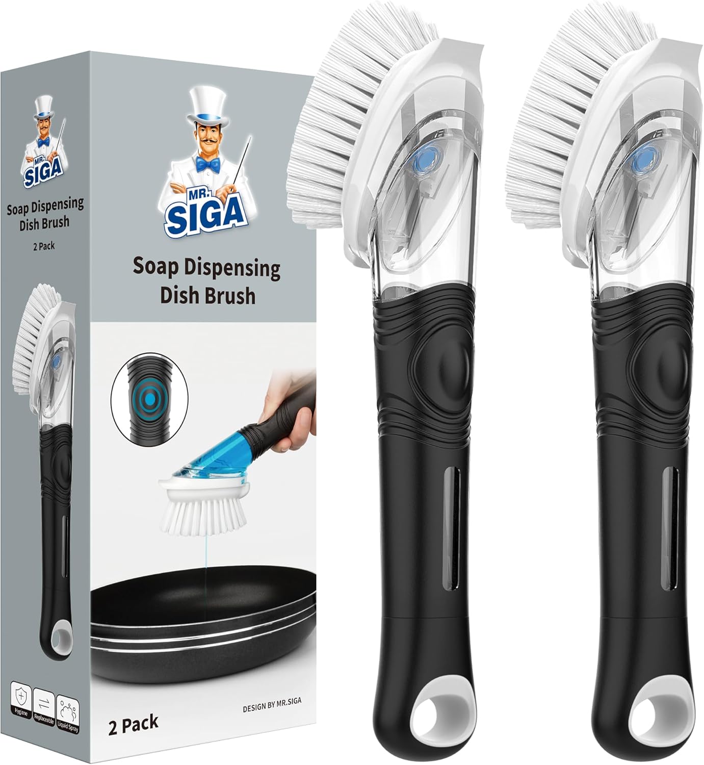 MR.SIGA_Soap_Dispensing_Dish_Brush,_Kitchen_Brush_for_Pot_Pan_Sink_Cleaning,_Black,_Pack_of_2