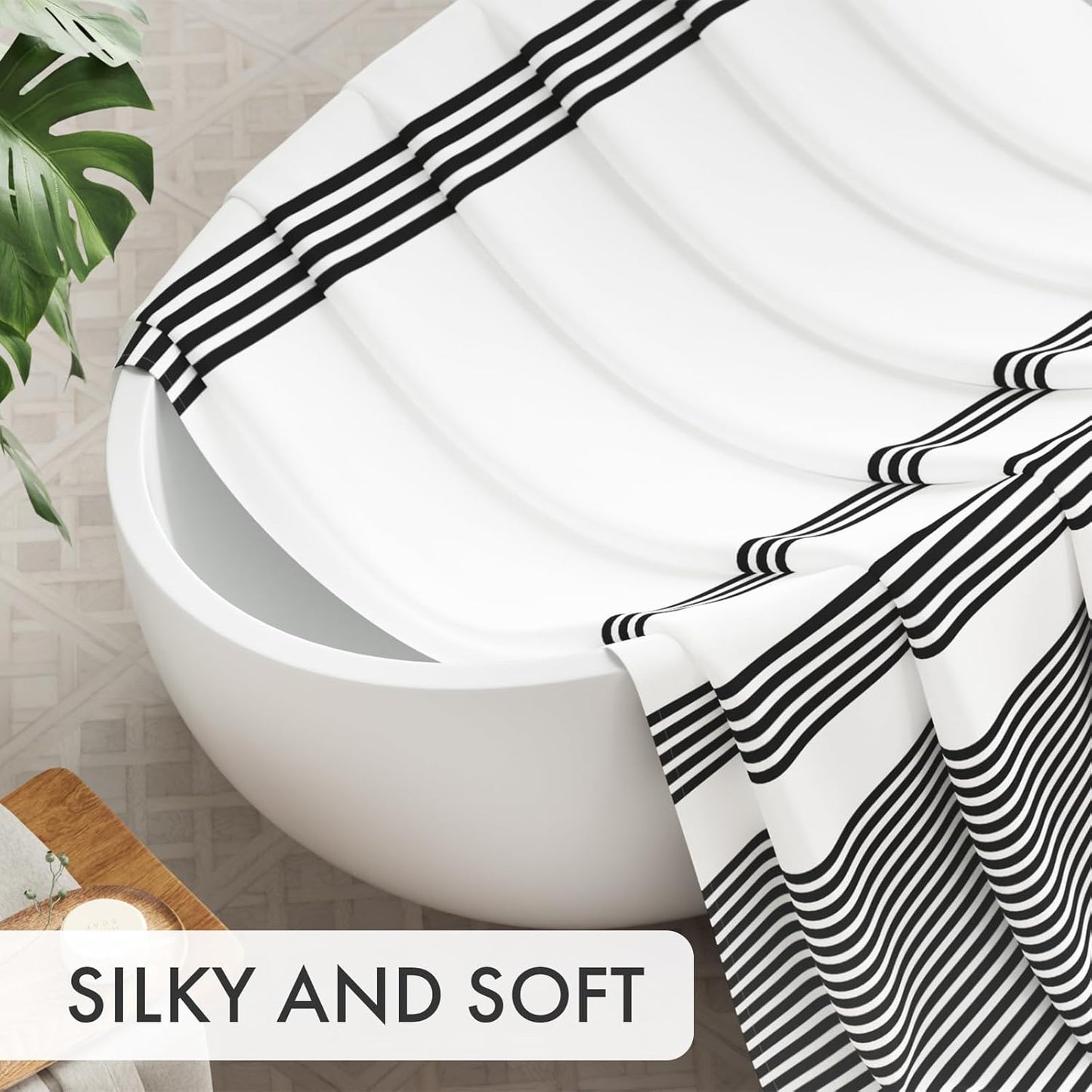 AmazerBath_Shower_Curtain,_Washable_Cloth_Black_Shower_Curtain_Sets_with_12_Shower_Curtain_Hooks,_Fabric_Rustic_Black_and_White_Striped_Curtain,_Farmhouse_Bathroom_Curtains,_72x72_Inches