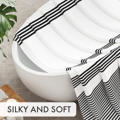 AmazerBath_Shower_Curtain,_Washable_Cloth_Black_Shower_Curtain_Sets_with_12_Shower_Curtain_Hooks,_Fabric_Rustic_Black_and_White_Striped_Curtain,_Farmhouse_Bathroom_Curtains,_72x72_Inches