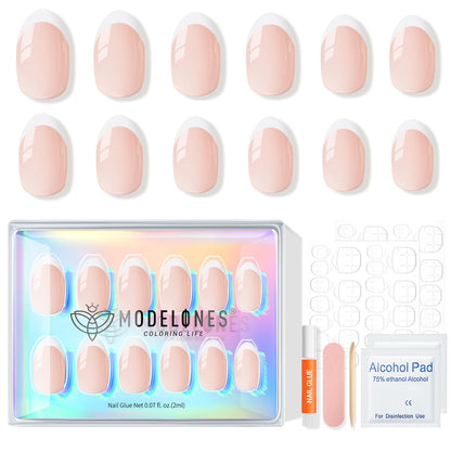 modelones_French_Tip_Press_On_Nails,_Short_Oval_Fake_Nails_Press_Ons_with_Nail_Glue,_Adhesive_Tabs,_Nail_File,_Prep_Pad,_Manicure_Stick,_32Pcs_16_Sizes,_Nude,_Spring_Women_Girl_Gift