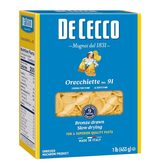 De_Cecco_Orecchiette_No._91_Pasta,_16_Oz,_Authentic,_Slow_Dried,_Made_with_Durum_Wheat,_Versatile_Pasta_for_Sauces_&_Recipes,_Made_in_Italy