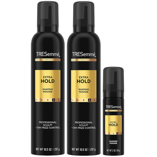 TRESemme_Shaping_Mousse,_Extra_Hold_2-Pack_+_Travel-Size_Bottle_– Moisturizing_Hair_Mousse_for_Sculpting,_24H_Frizz_Control_(3_Piece_Set)