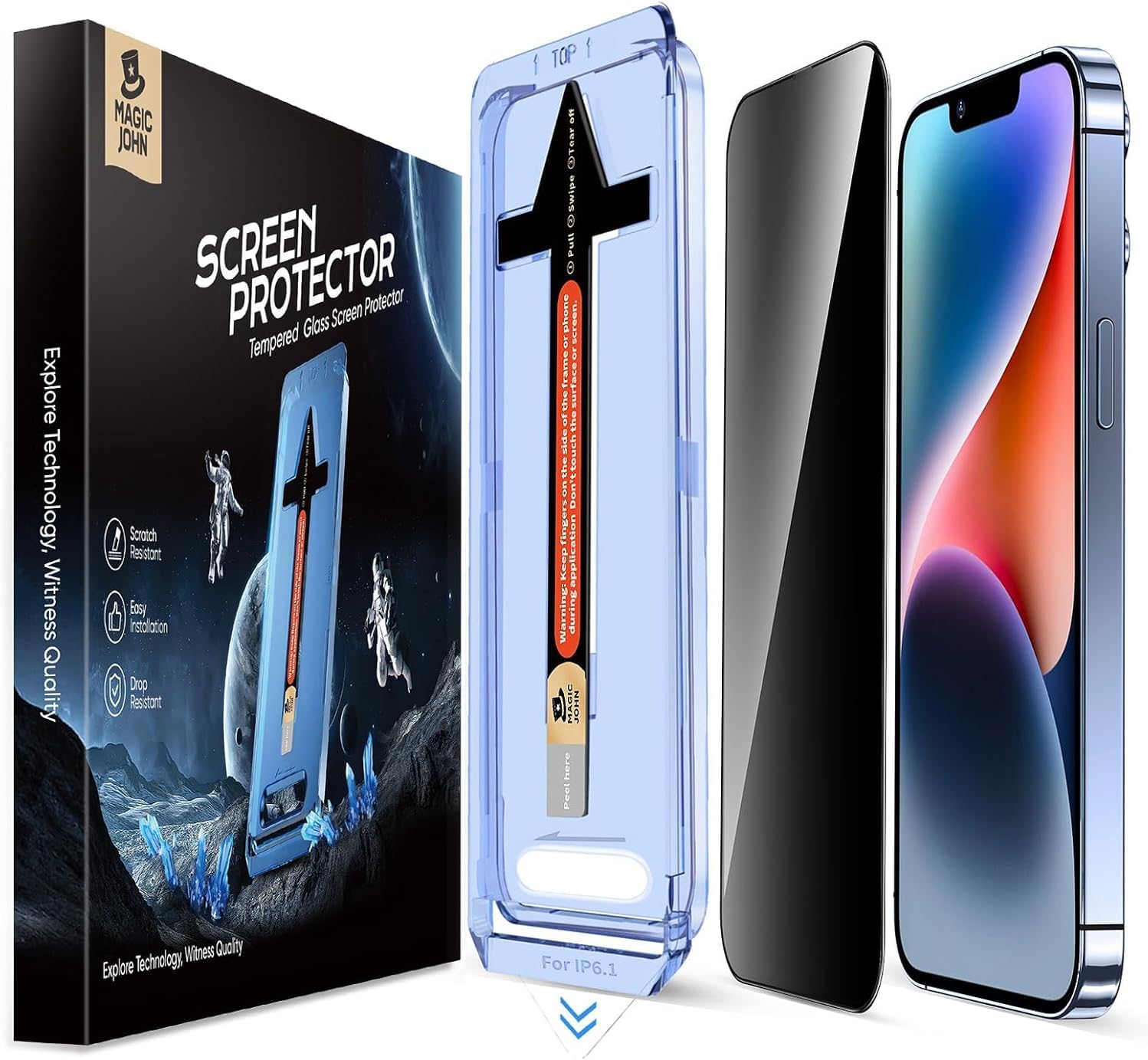 MAGIC_JOHN_2_Pack_for_iPhone_13/13Pro/14/16e_6.1_inch_Privacy_Glass_Screen_Protector,_Auto_Dust-Elimination,_Bubble_Free,_Easy_Installation