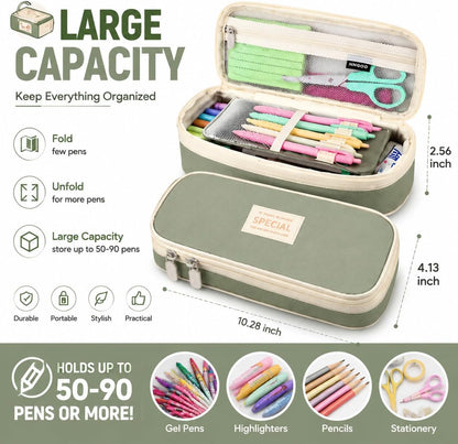PUPTILY_Pencil_Case,_Large_Capacity_Aesthetic_Pencil_Cases_with_Durable_Zipper,_Big_Stationery_Pencil_Pouch_for_Women_&_Men,_Adults_Portable_Storage_Organizer_Bag_for_College,_Office,_Travel_(Green)
