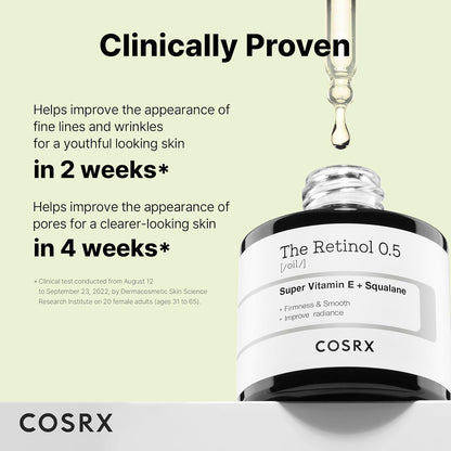 COSRX_Retinol_0.5_Oil,_Anti-aging_Serum_with_0.5%_Retinoid_Treatment_for_Face,_Reduce_Wrinkles,_Fine_Lines,_Gentle_Skincare_for_Day_&_Night,_Not_Tested_on_Animals,_Korean_Skin_Care