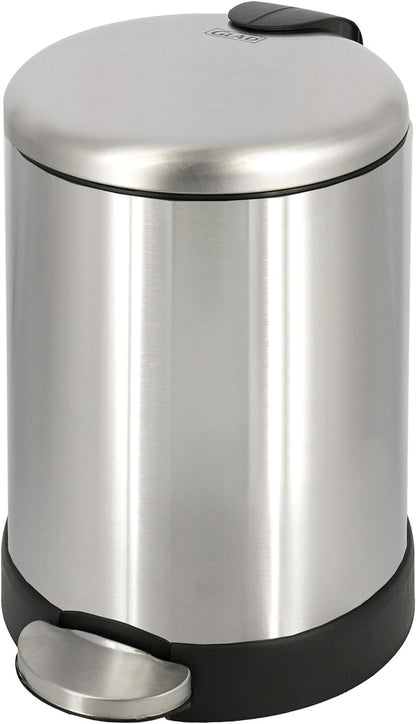Glad_Small_Trash_Can,_1.2_Gallon_|_Round_Stainless_Steel_Garbage_Bin_with_Soft_Close_Lid_&_Step_Foot_Pedal_|_Metal_Waste_Basket_with_Removable_Inner_Bucket,_Stainless,_8_x_9.5_x_12_inches