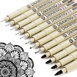 Micro Fineliner Drawing Art Pens: 12 Black Fine Line Waterproof Ink Set Artist Supplies Archival Inking Markers Liner Professional Paintmarkers Sketch Outline Anime Sketching Watercolor Zentangle Gift Stuff