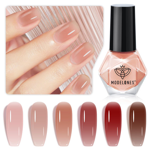 modelones_Jelly_Nail_Polish_6_Colors,_Sheer_Nude_Mini_Nail_Polish_Set_Red_Pink_Brown_Quick_Dry_Spring_Summer_Fingernail_Polish_for_DIY_Nail_Art_Salon_Home_Gift_for_Women_Girl